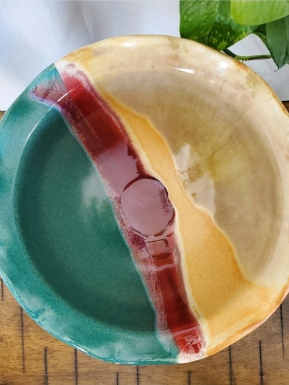 Vintage Walt Glass Studio Pottery Texas Sunset Ruffled Bowl & Spoon Rest Tray - Picture 7 of 12